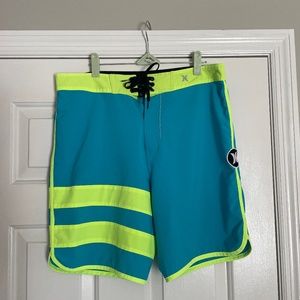 Hurley Neon Yellow and Blue Board Shorts